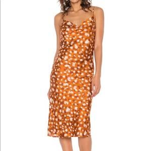 Bardot Rust Orange Cowl Neck Midi Satin Slipdress 4 XS Animal Spot Sketchspot